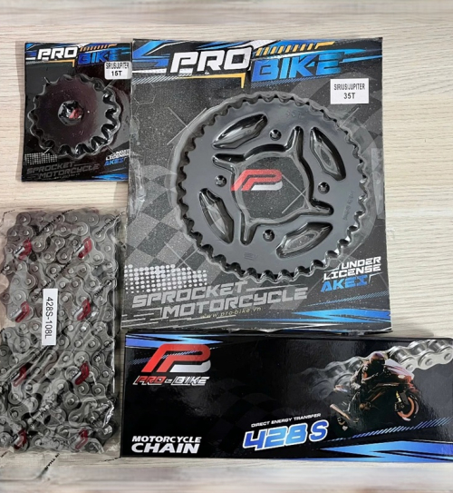 Bộ nhông sên dĩa Pro-Bike cho Sirius 15T - 35T- Sên 428S 108L (sên tán đúc)