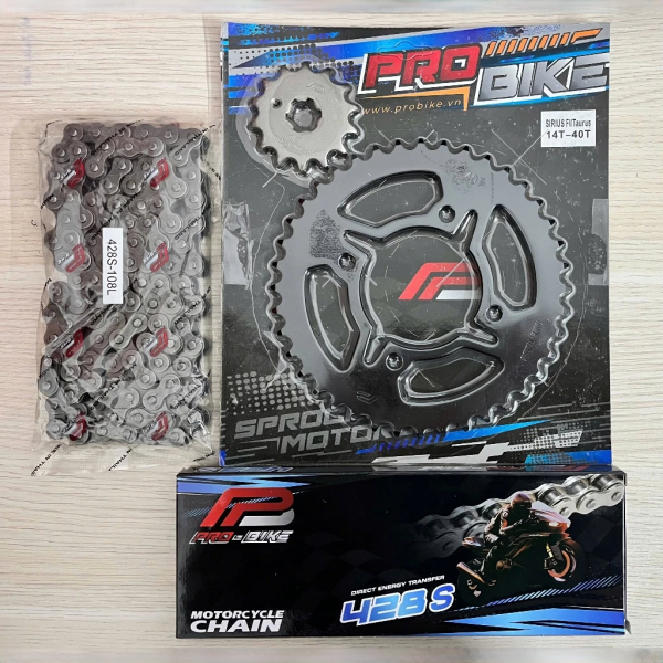 Bộ nhông sên dĩa Pro-Bike cho Sirius Fi 14T - 40T- Sên 428S 108L (sên tán đúc)