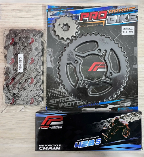Bộ nhông sên dĩa Pro-Bike cho Sirius Fi 14T - 40T- Sên 428S 108L (sên tán đúc)