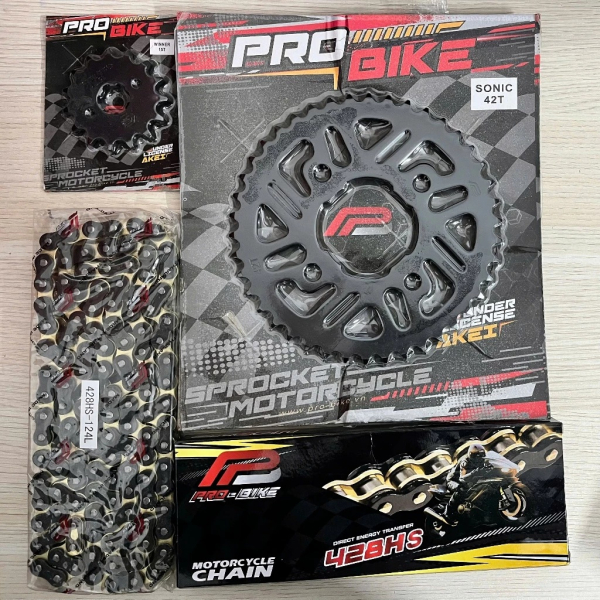 Bộ nhông sên dĩa Pro-Bike cho Sonic  15T - 42T- 428HS (sên tán đúc)