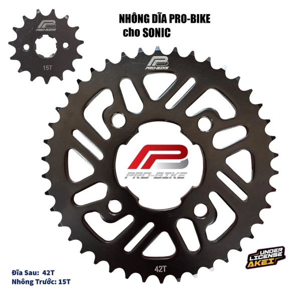 Bộ nhông sên dĩa Pro-Bike cho Sonic  15T - 42T- 428HS (sên tán đúc)