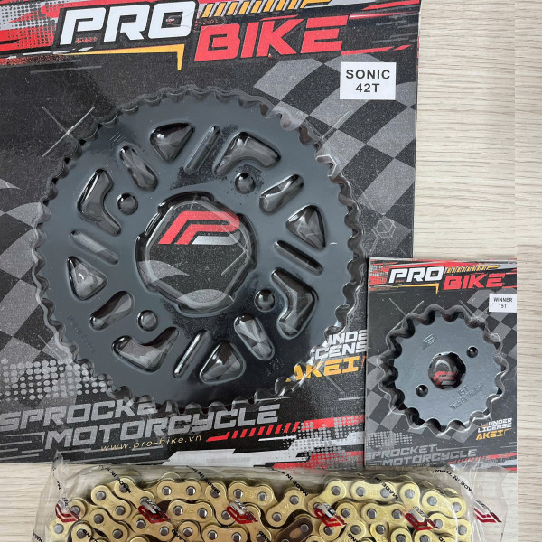 Bộ nhông sên dĩa Pro-Bike cho Sonic sên vàng 428H (15T - 42T)