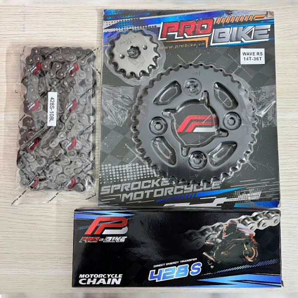 Bộ nhông sên dĩa Pro-Bike cho Wave RS, Future 14T - 36T- Sên 428S 108L (sên tán đúc)