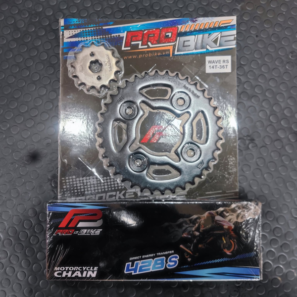 Bộ nhông sên dĩa Pro-Bike cho Wave RS, Future 14T - 36T- Sên 428S 108L (sên tán đúc)