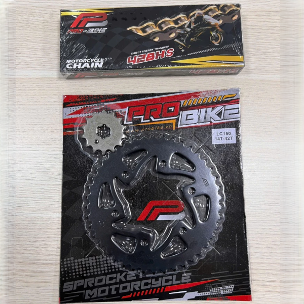 Bộ nhông sên dĩa Pro-Bike tán đúc vàng đen cho Exciter 150 (42T) 428HS