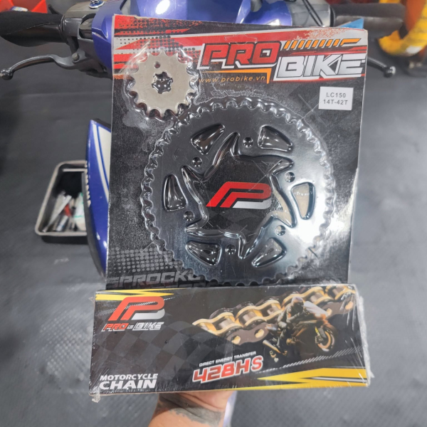 Bộ nhông sên dĩa Pro-Bike tán đúc vàng đen cho Exciter 150 (42T) 428HS