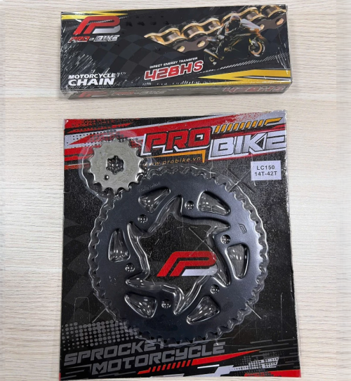 Bộ nhông sên dĩa Pro-Bike tán đúc vàng đen cho Exciter 150 (42T) 428HS