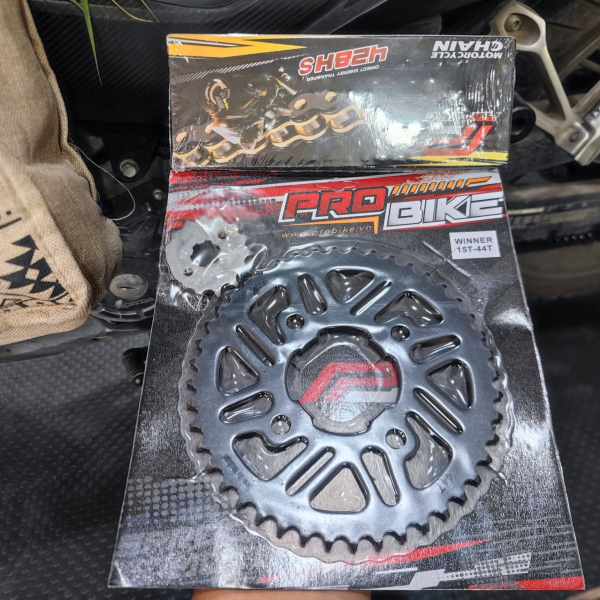 Bộ nhông sên dĩa Pro-Bike tán đúc vàng đen cho Winner (44T) 428HS