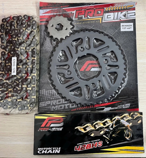 Bộ nhông sên dĩa Pro-Bike tán đúc vàng đen cho Winner (44T) 428HS