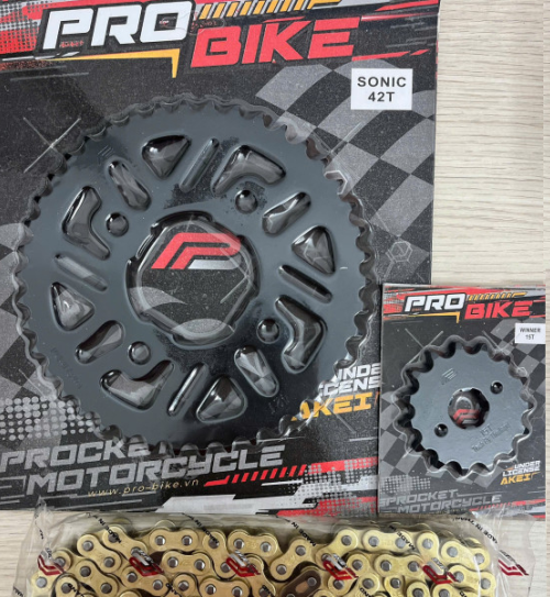 Bộ nhông sên dĩa Pro-Bike cho Sonic sên vàng 428H (15T - 42T)