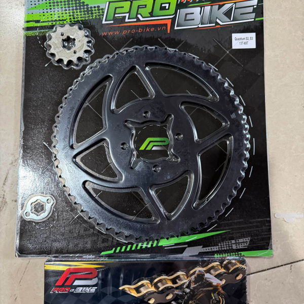 Bộ nhông sên dĩa Pro-Bike cho Datbike Quantum S2, S3 (sên vàng đen)